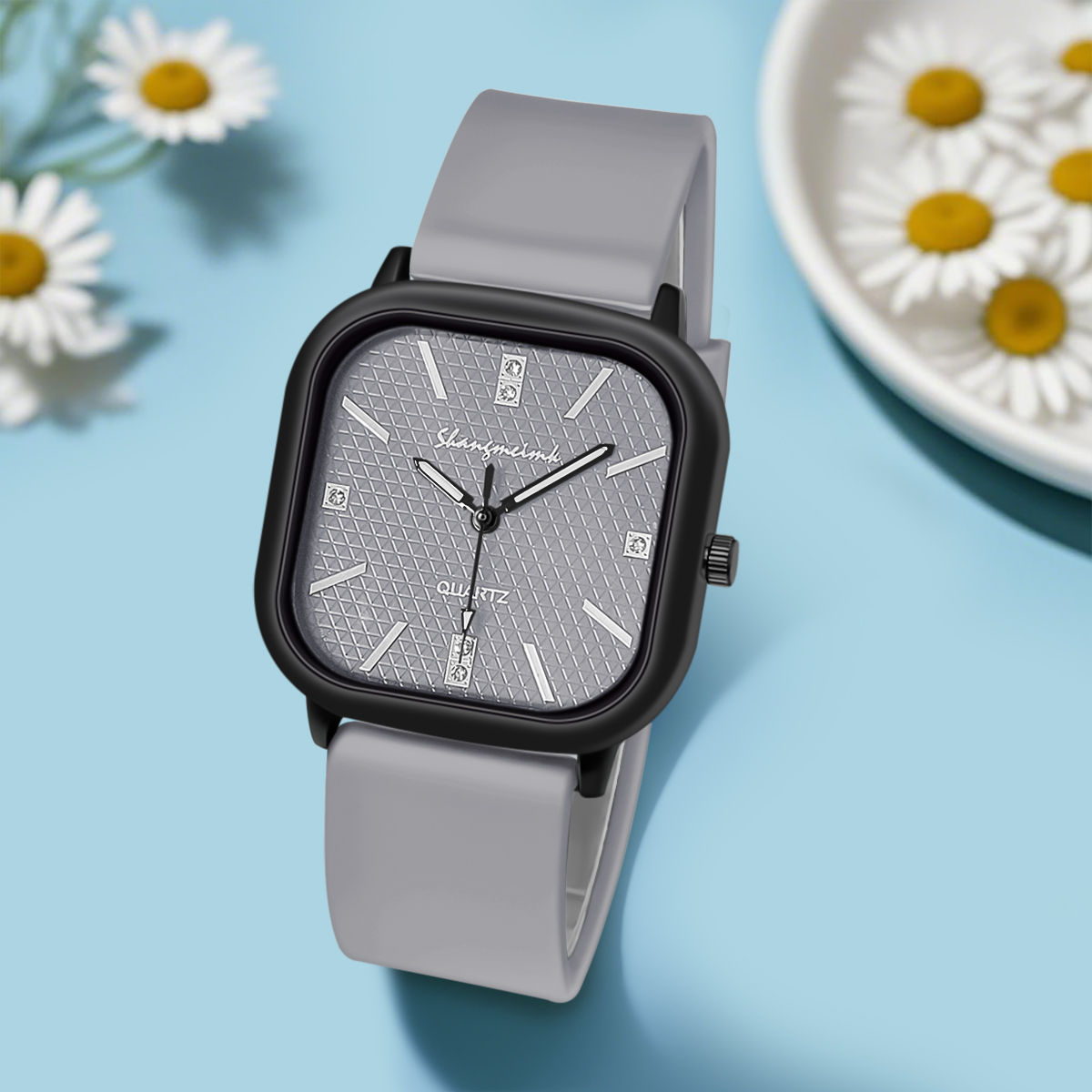 Square Case Quartz Watch Men W - đánh giá và giá Silicone Band Women