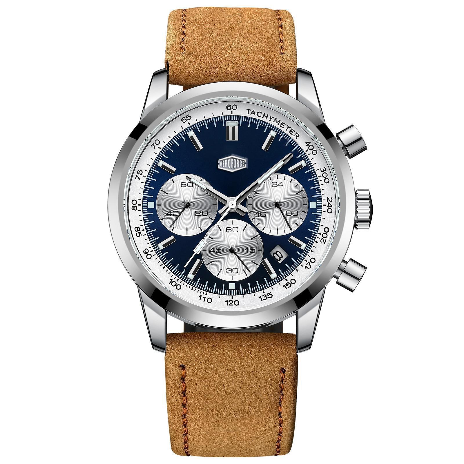 HEROFORCE Classic Silver Blue  - đánh giá và giá Leather Watch Band Men